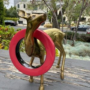 Gold Deer Sculpture with Pink and Black Accents